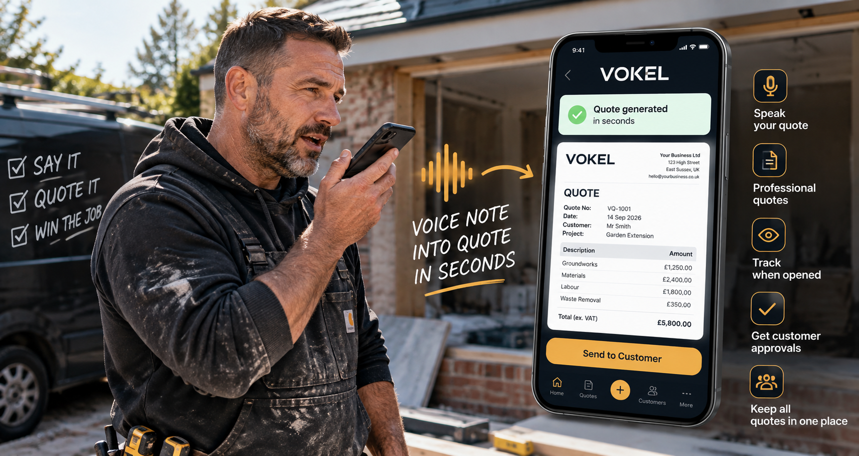 VOKEL voice-to-quote screen